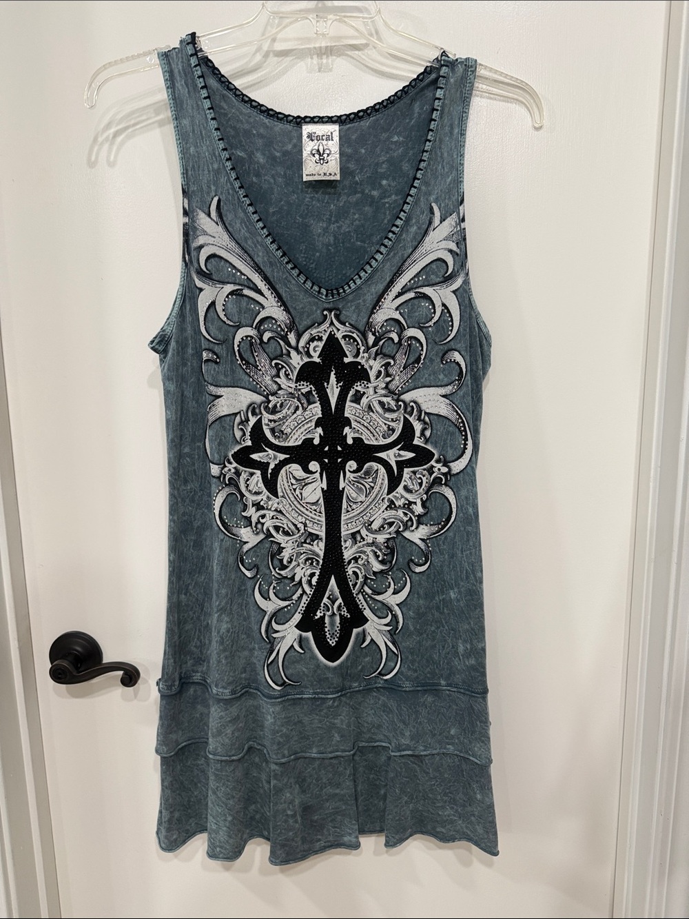 Vocal Brand Women's Blue Graphic Cross Tank Dress